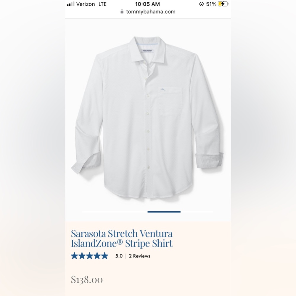 Tommy Bahama Button Down Shirt. Large lightly worn, professionally dry cleaned.